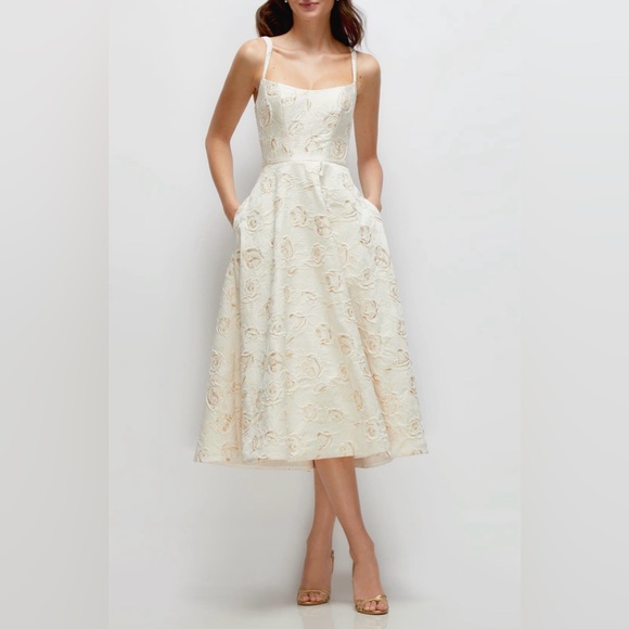 Dessy Collection Cream Floral Midi Dress - Picture 1 of 7